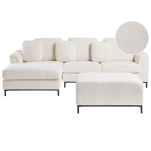Sofa narożna prawostronna z otomaną OSLO Biały Boucle dla 5 osób Prawostronny