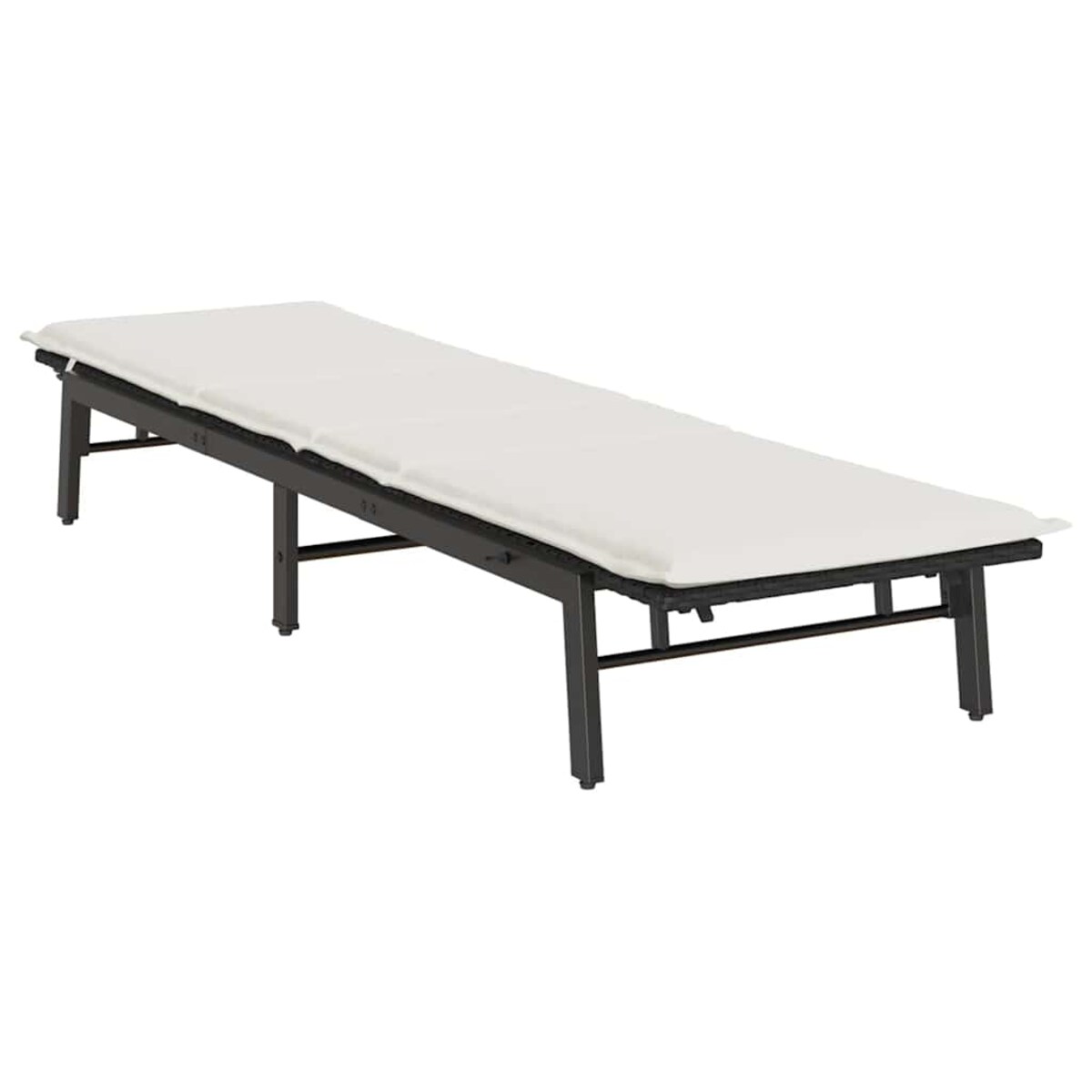 vidaXL Leżak z poduszką, czarny, polirattan