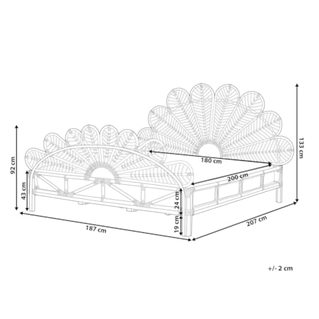 Łóżko paw rattanowe 180 x 200 cm jasne drewno FLORENTINE