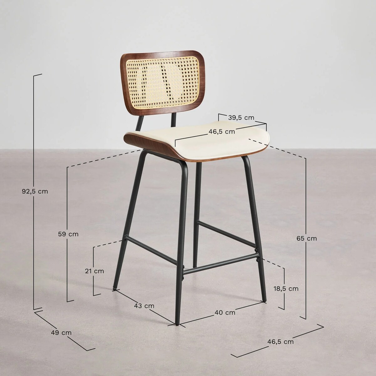 Krzesło barowe z drewna, rattanu i ekoskóry Raysa naturalne