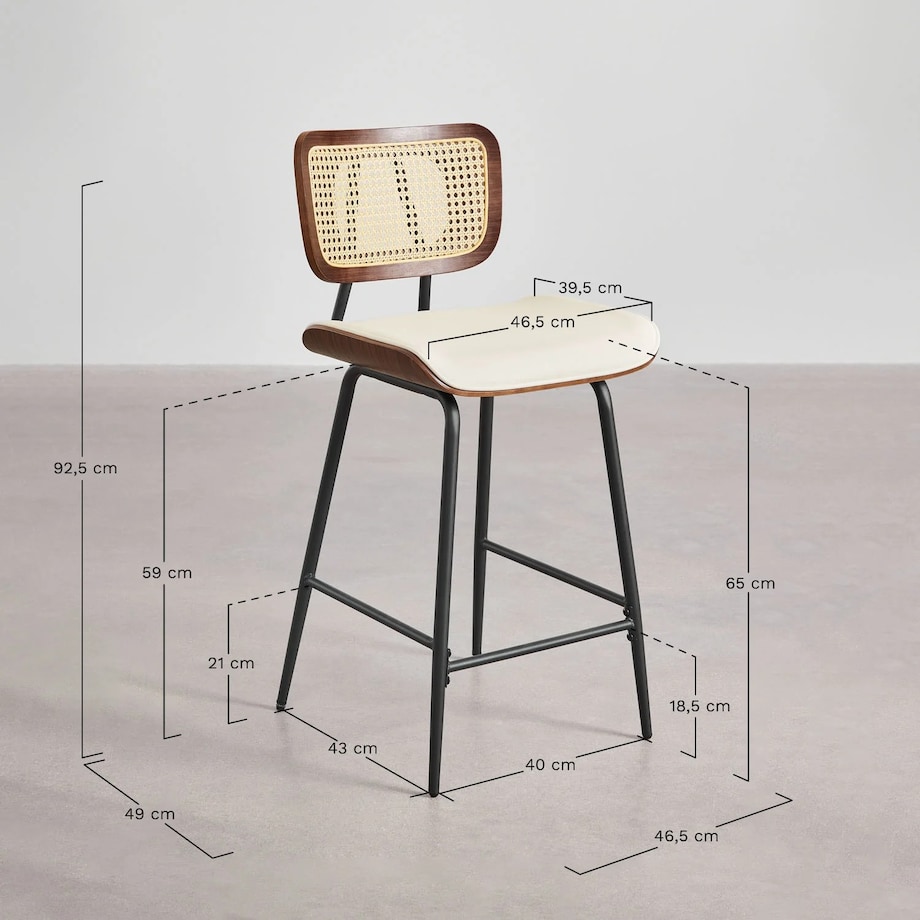 Krzesło barowe z drewna, rattanu i ekoskóry Raysa naturalne