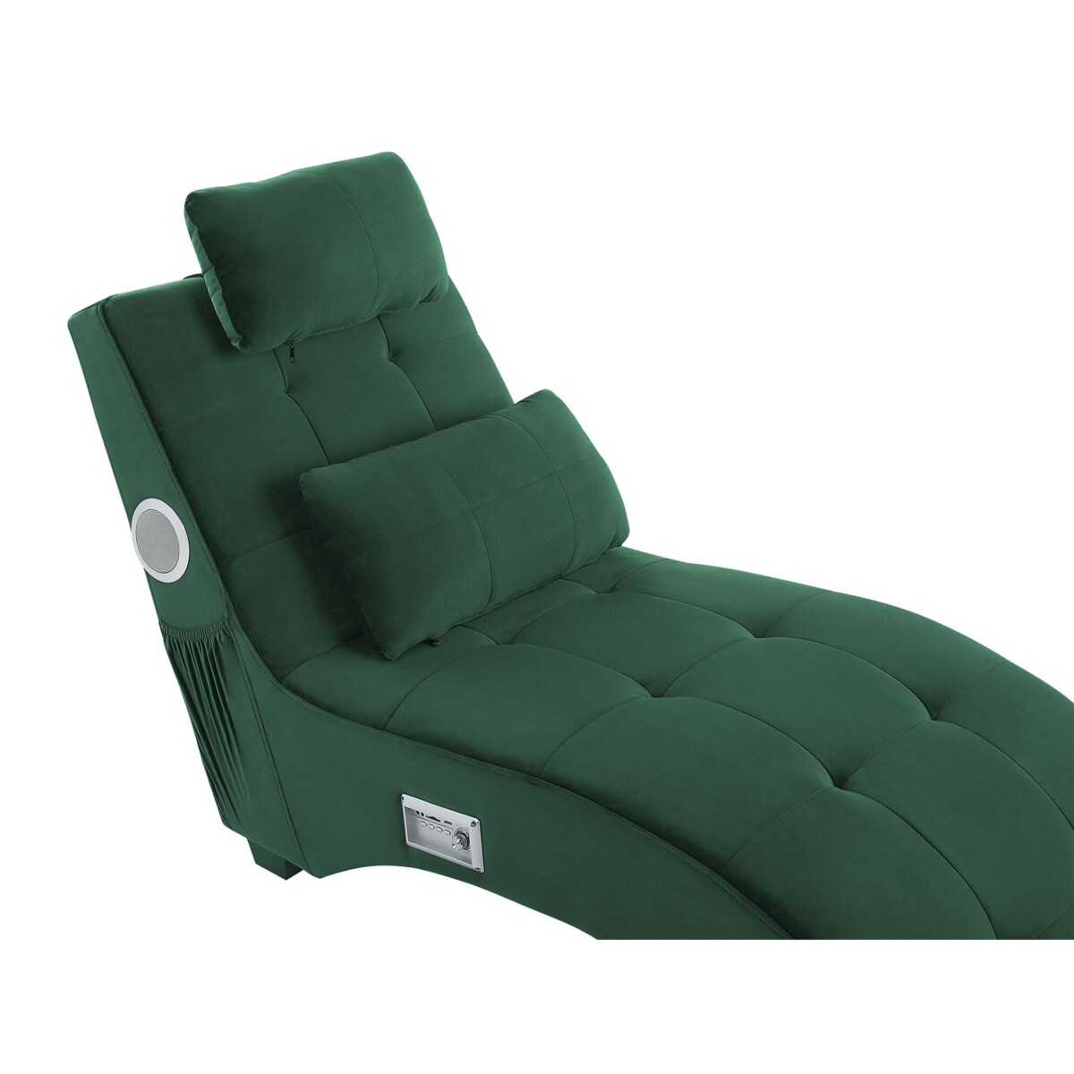 Szezlong welurowy z głośnikiem Bluetooth i portem USB zielony SIMORRE