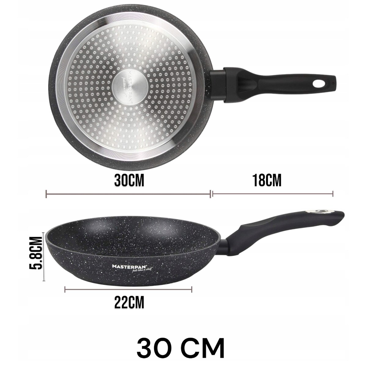 Patelnia Granitowa 30 Cm Plaster Miodu Indukcja Gaz 3.0L Wysoka 5.8 Cm