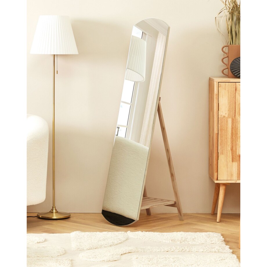 Lustro stojące z półką 35 x 150 cm jasne drewno CHERBOURG