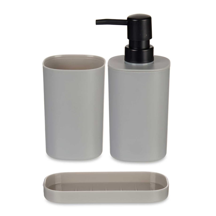 Dozownik do mydła w płynie z kubkiem na szczoteczki i podstawką, plastikowy, 3 elementy