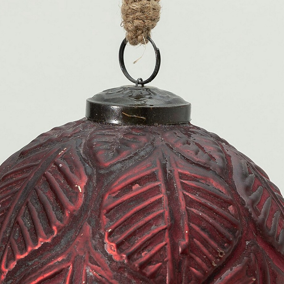 Bombka szklana Rustic Leaf II 12 cm boże narodzenie, święta, świąteczne, bordowy , 12x12x12 cm