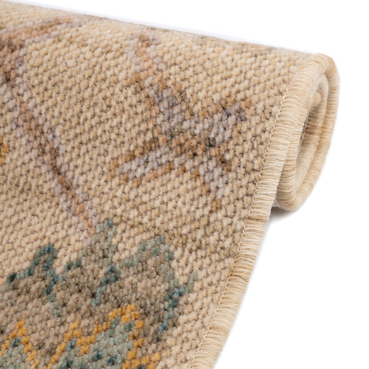 Dywan Wełniany Royal Wool 60x100 cm z frędzlami kwiaty beżowy