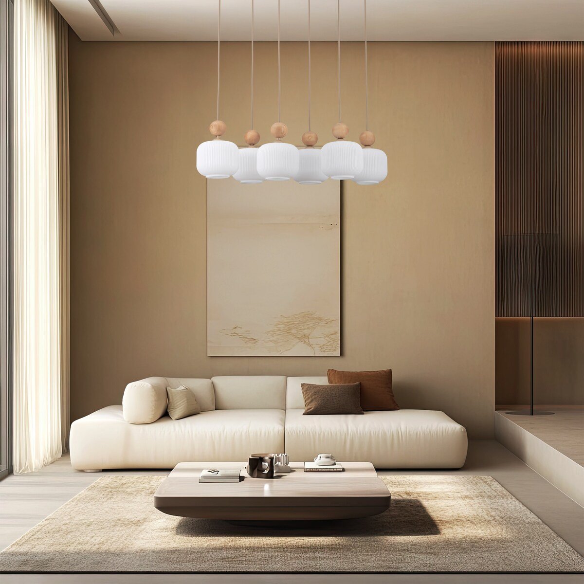 Lampa wisząca BALLO 11052 TK Lighting 6xE14 beżowo-biała szklana do salonu i jadalni regulowana wysokość