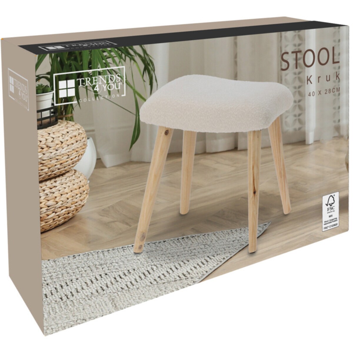 Taboret boucle KRUK, 40 x 28 x 38 cm