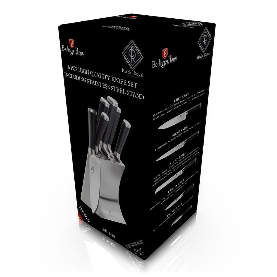 Zestaw noży w stojaku 6 elementów komplet noże BERLINGER HAUS Black Royal