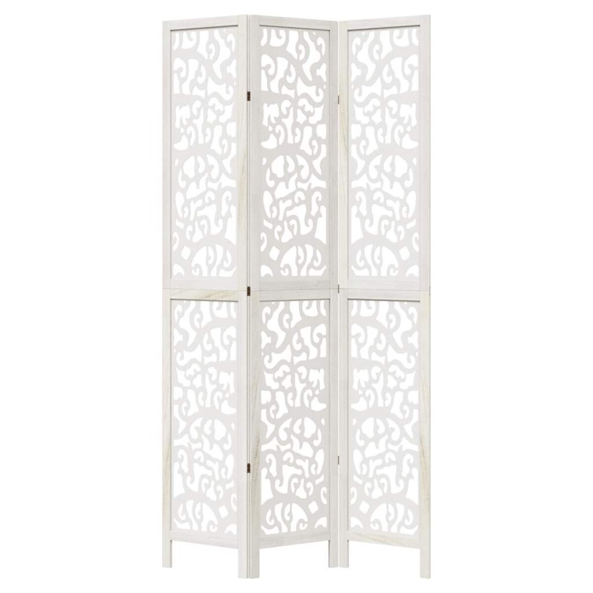 vidaXL Parawan pokojowy, 3-panelowy, biały, lite drewno paulowni