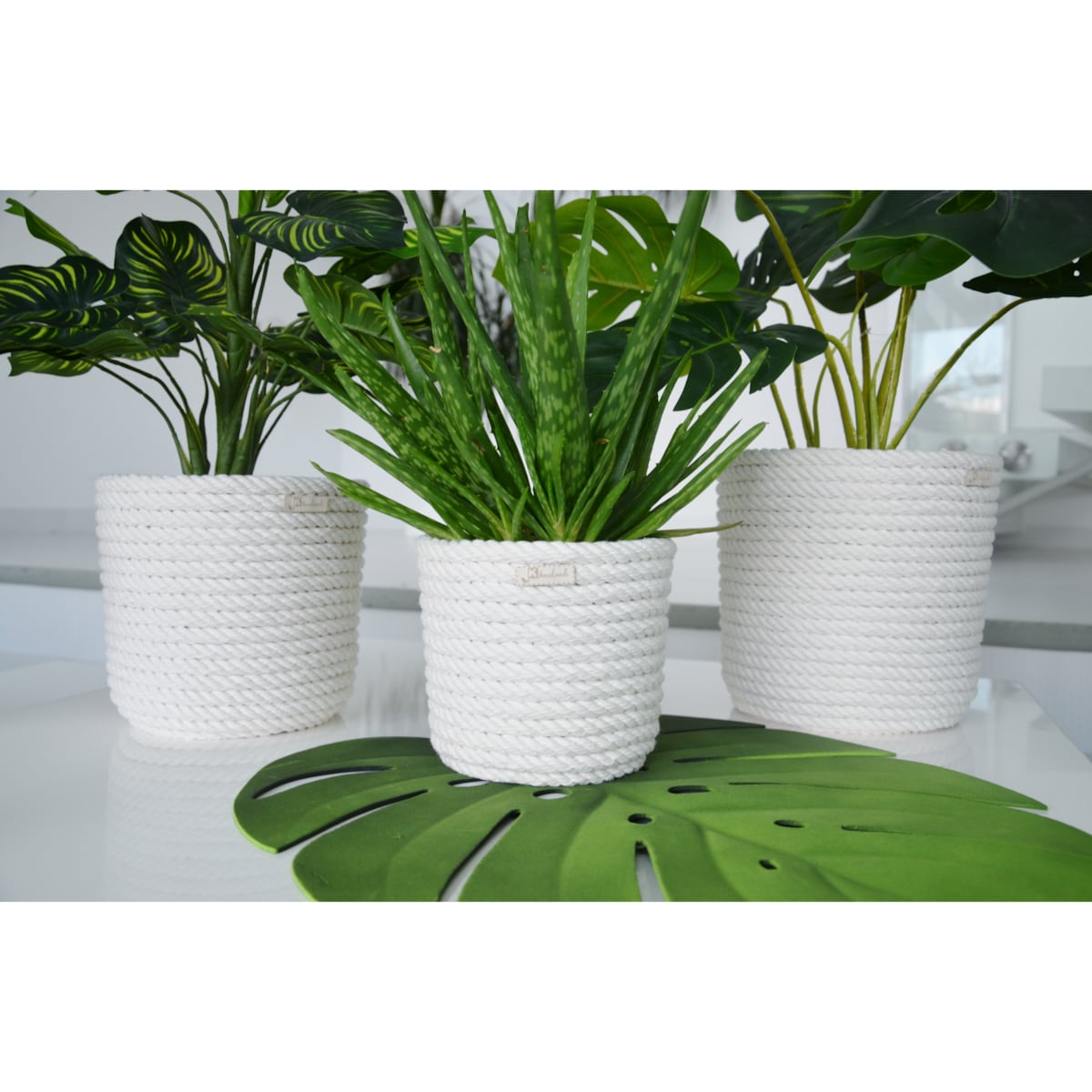 16 BOHO sznurek BIAŁA BAWEŁNA naturalna osłonka na doniczkę koszyk z trawy plecionej styl skandynawski etno loft marynistyczny wzór 16/BB10