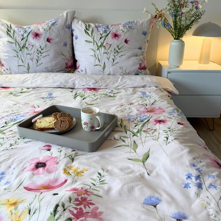 Pościel bawełniana 200x220 cm Kwiaty kremowe drobne wiosenna