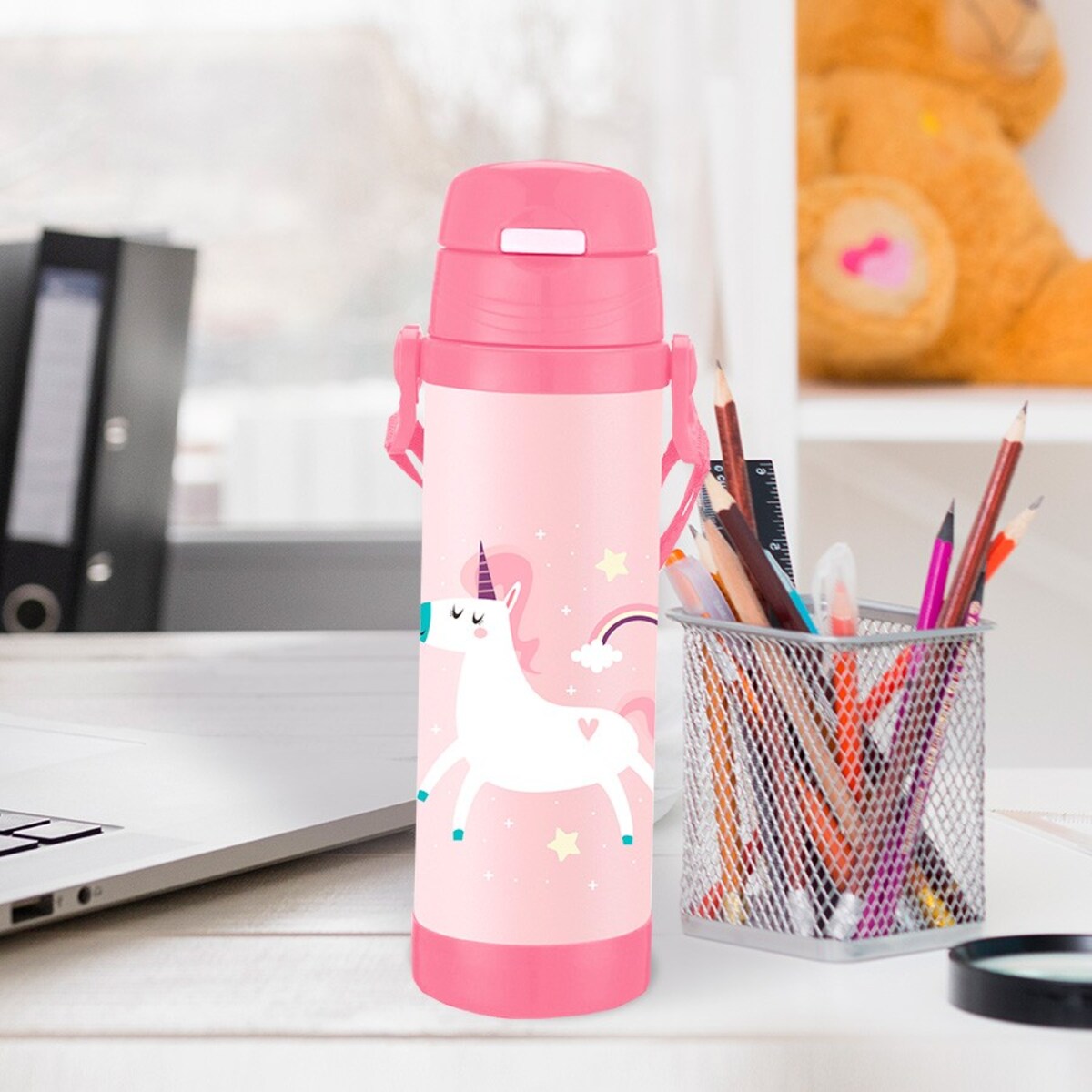 Kubek termiczny dla dzieci dziecka ze słomką 500ml jednorożec MAESTRO MR-1640-50-C