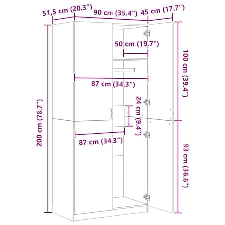 vidaXL Szafa, kolor dąb sonoma, 90x52x200 cm
