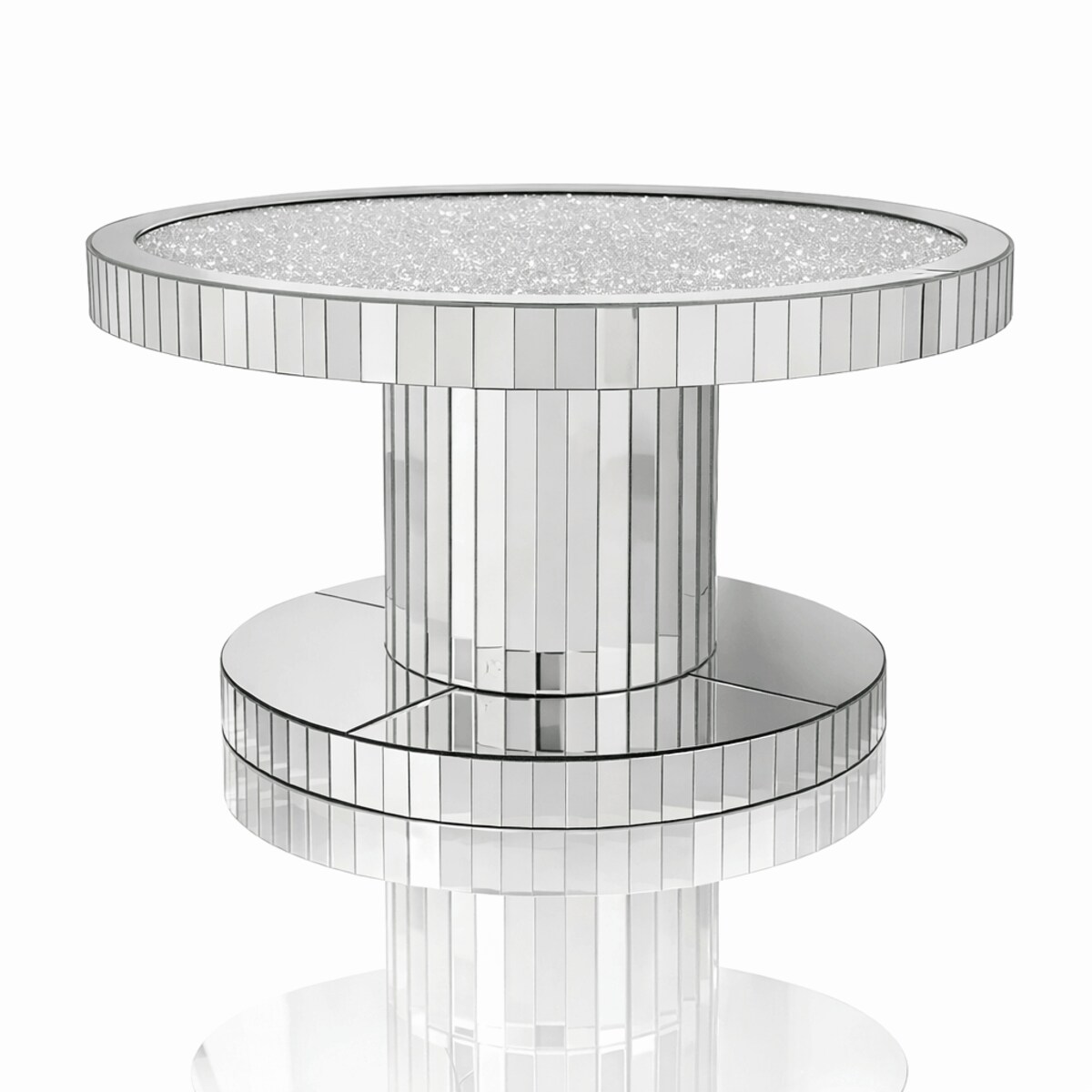 Szklany stolik kawowy glamour lustrzany 80×80×45 cm - z kryształkami