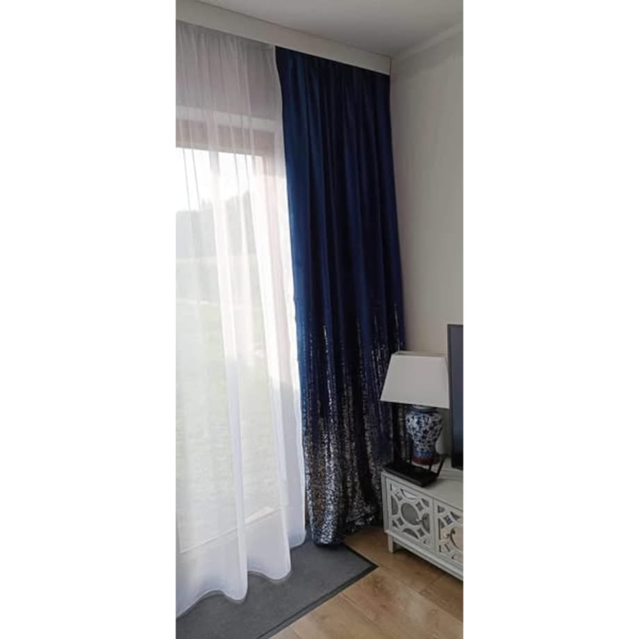 zasłona welurowa "srebrna mgła" 140x250 cm na przelotkach granatowa