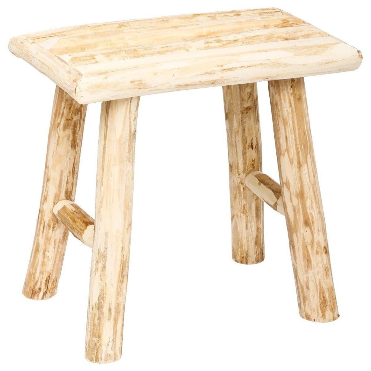 Stołek drewniany - prostokątny taboret, podnóżek, 34 x 24 x 32 cm, kolor beżowy