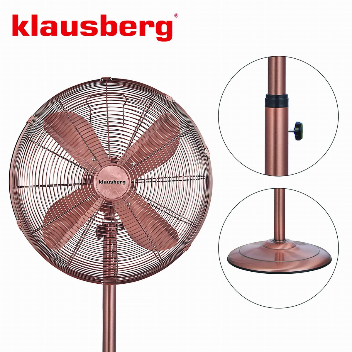 Wentylator stojący podłogowy 40cm 50W metalowy Rose Gold KLAUSBERG