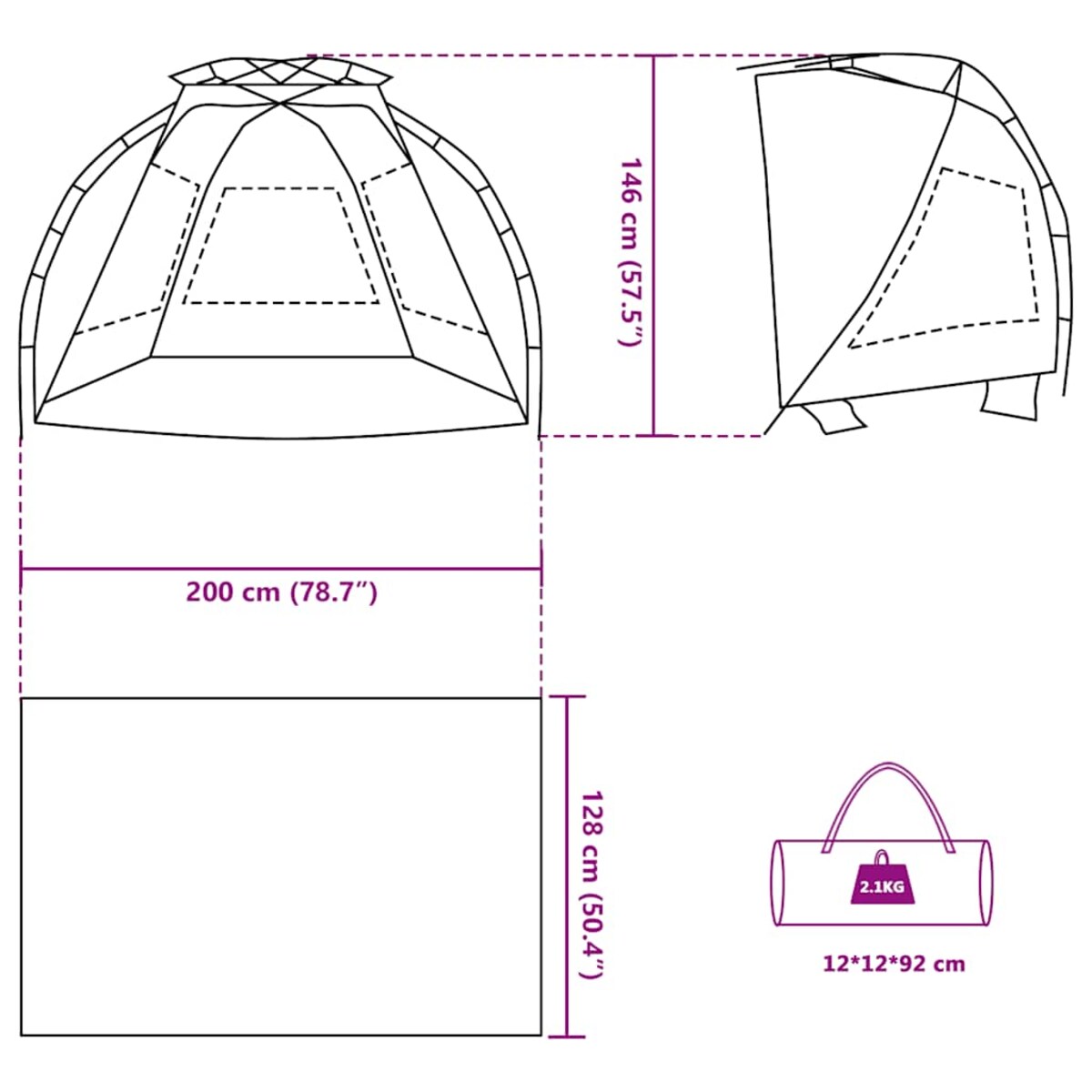 vidaXL Namiot plażowy, 2-os., szary, wodoszczelny