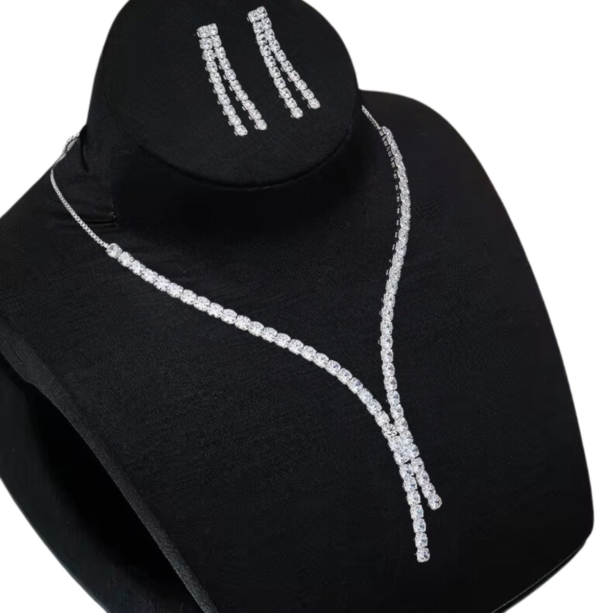 Komplet biżuterii kolczyki Naszyjnik V srebrny słupki nitki cyrkonie proste