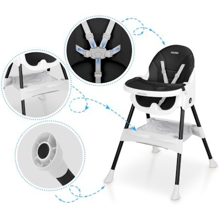 Krzesełko do karmienia dla dzieci Ricokids Mani czarne 3w1 regulowane fotelik tacka