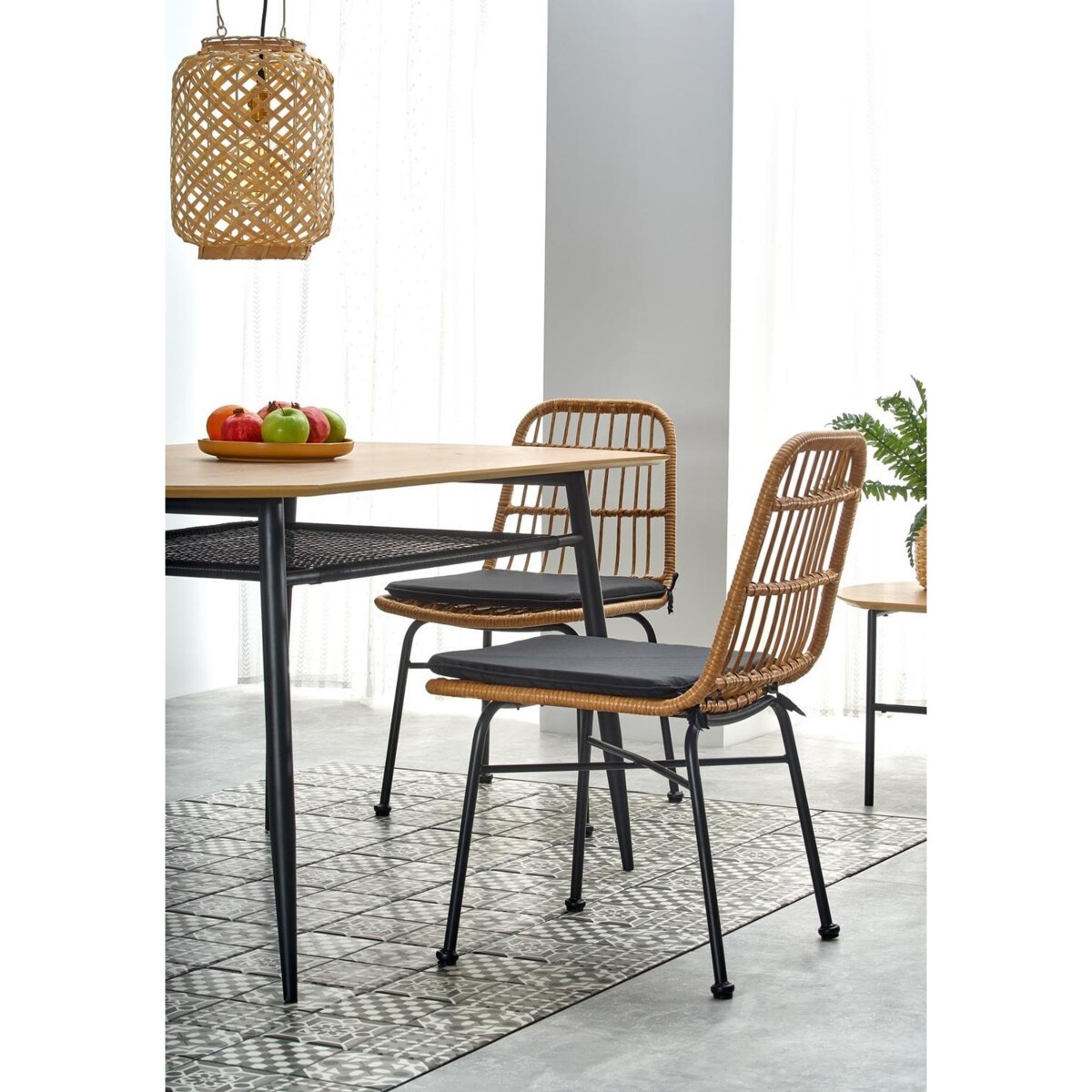 STÓŁ OWALNY Sonic dąb złoty CZARNE STALOWE NOGI rattan