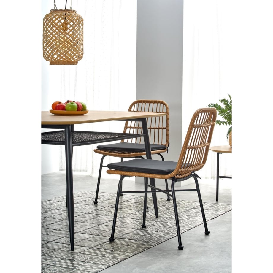 STÓŁ OWALNY Sonic dąb złoty CZARNE STALOWE NOGI rattan