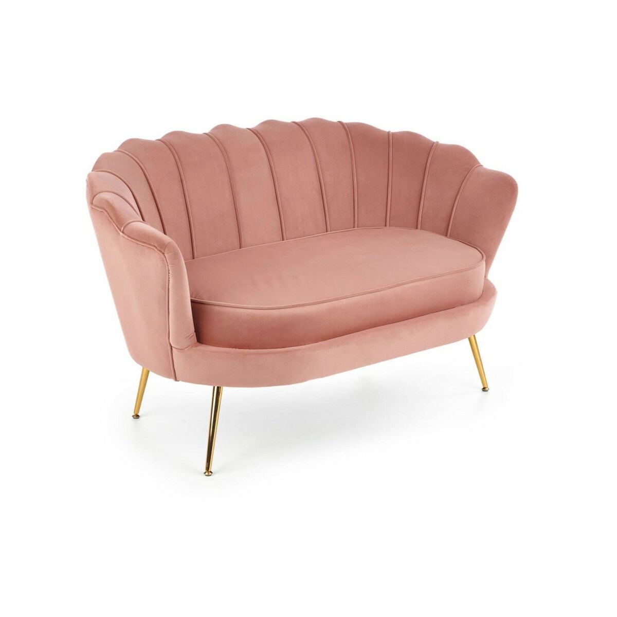 SOFA MUSZELKA Florecja różowa AKSAMITNA TAPICERKA złote nogi