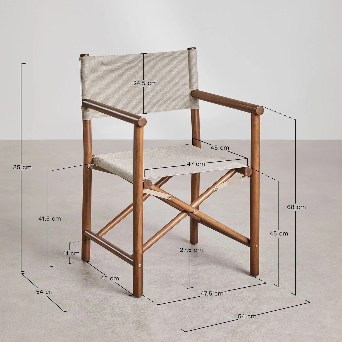 Składany fotel reżyserski do ogrodu z drewna akacjowego