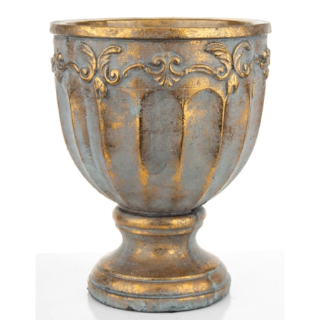 Osłonka cementowa niebiesko-złota 24x19x19 cm na podstawce ROMANA