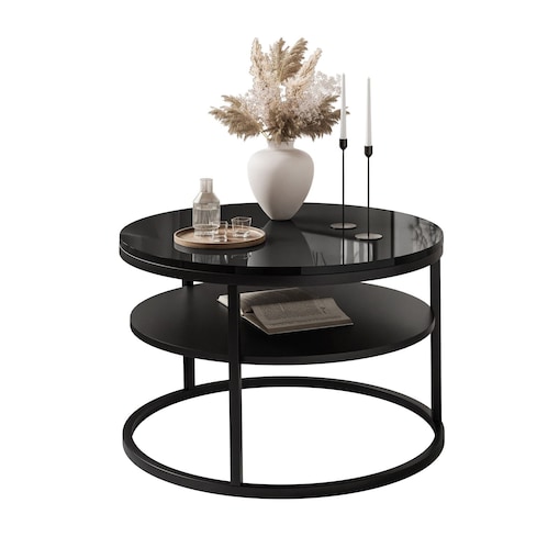 Stolik kawowy CIRI SLIM z półką czarny połysk