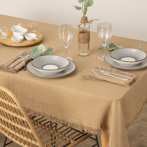 Obrus bawełniany 150x250 cm FIMBRIA beżowy