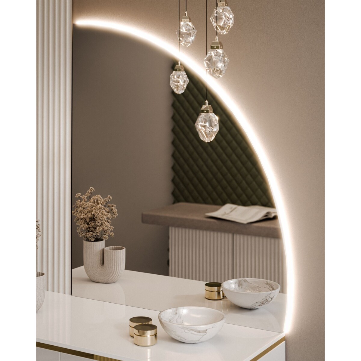 Toaletka AURORA-Q wisząca z prawym lustrem biały połysk