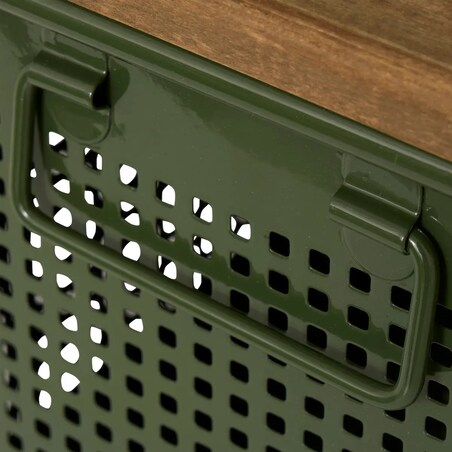 Komplet 3 metalowych skrzyń z drewnianym blatem Azae khaki