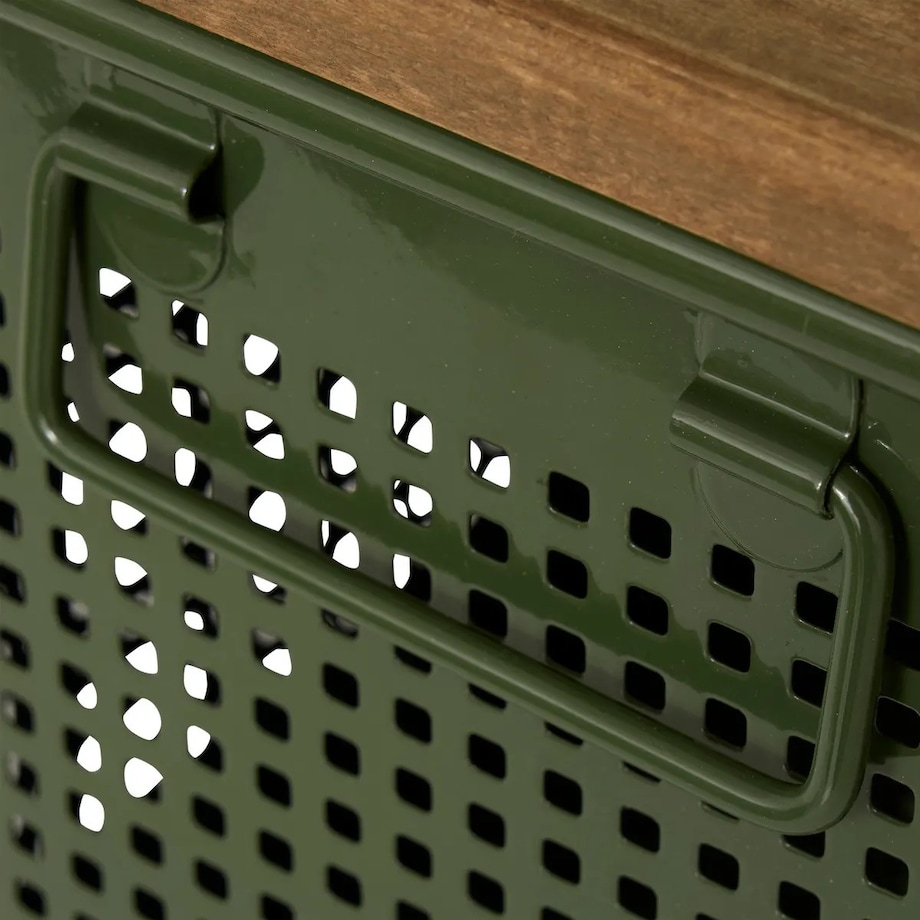 Komplet 3 metalowych skrzyń z drewnianym blatem Azae khaki