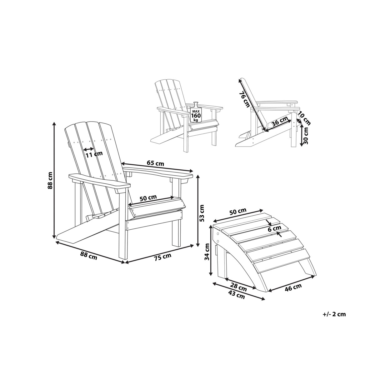 Krzesło ogrodowe z podnóżkiem jasnoszare ADIRONDACK