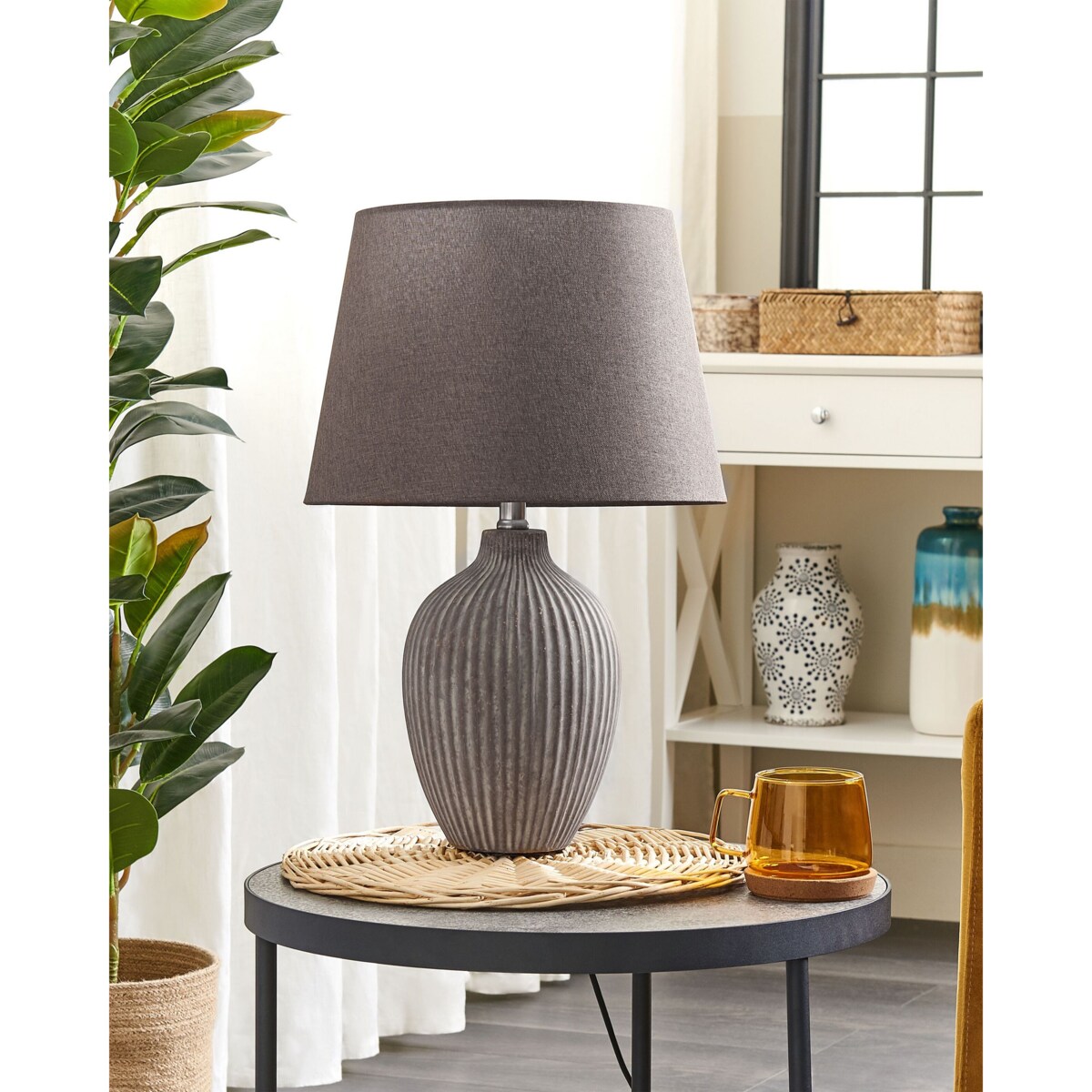 Lampka nocna ceramiczna brązowa FERGUS