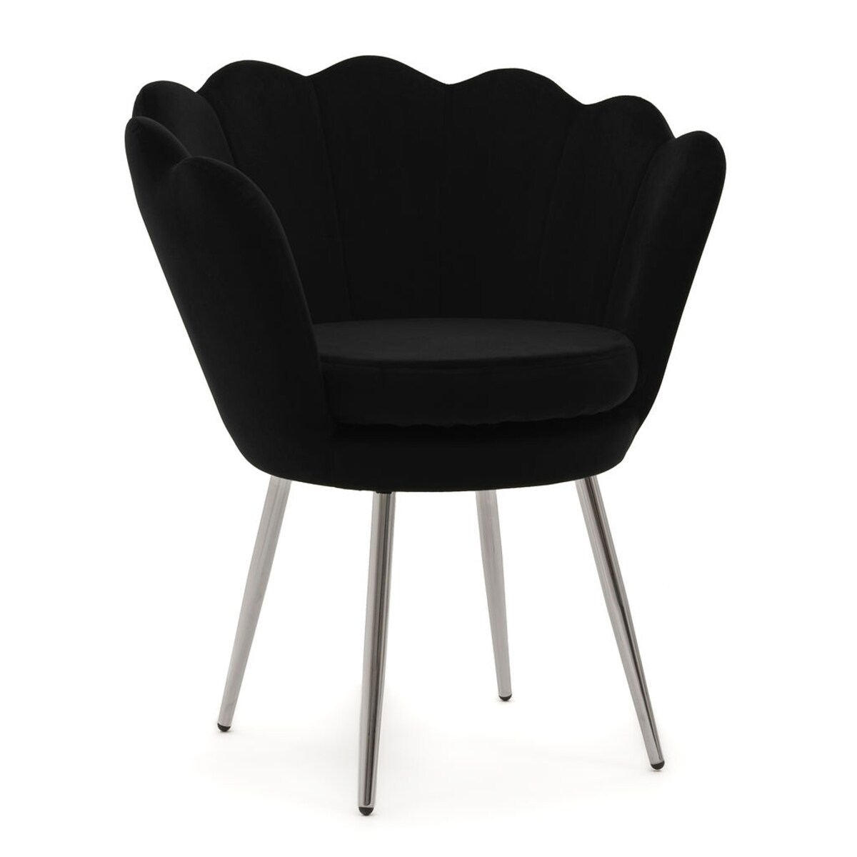 KRZESŁO WELUROWE SHELL MUSZELKA CZARNA NOGI SREBRNE GLAMOUR DO SALONU CHROM