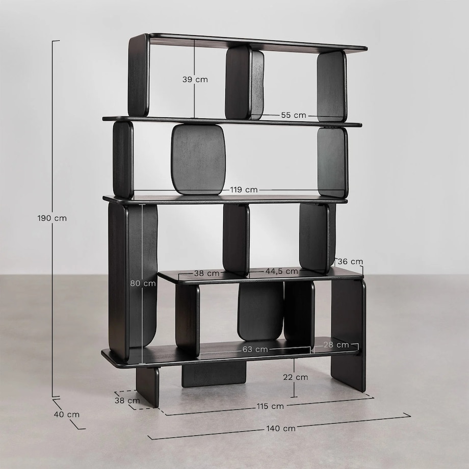 Regał z drewna mango czarmy Agathe 190x140 cm