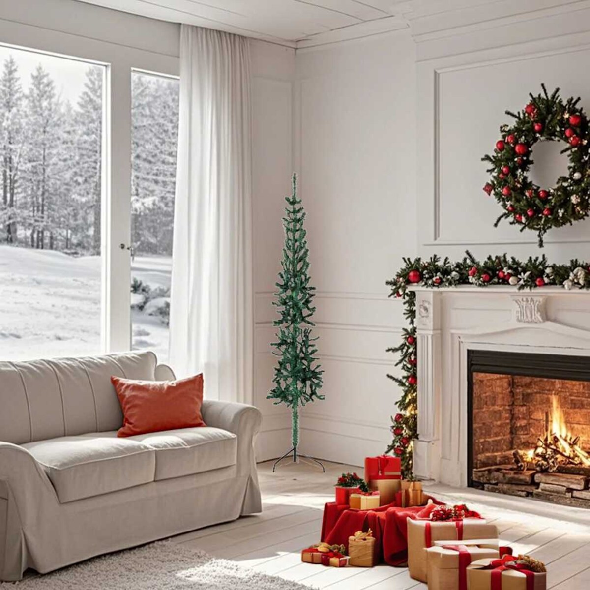 vidaXL Smukła choinka połówka ze stojakiem, sztuczna, zielona, 150 cm