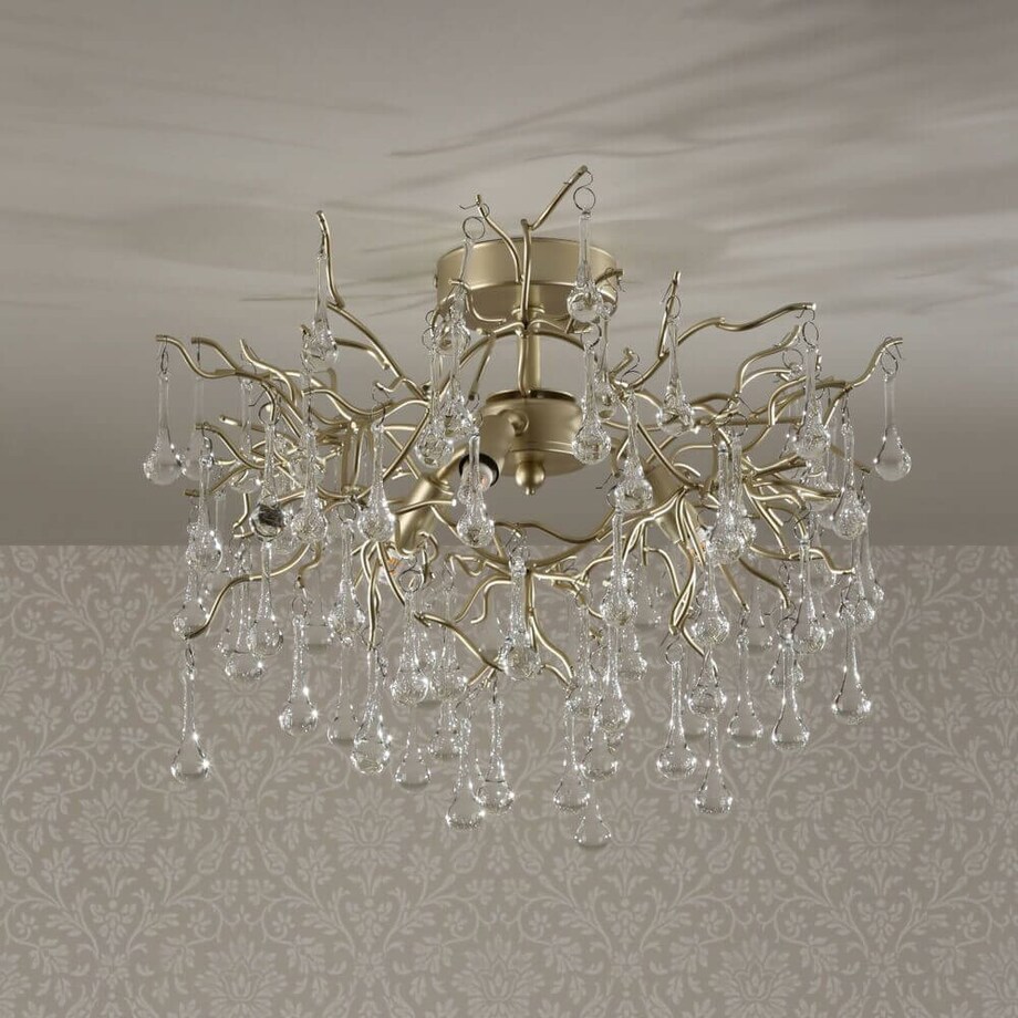 Sufitowa lampa ozdobna Willow LA3756150-Q Laura Ashley krople gałęzie złoty przezroczysty