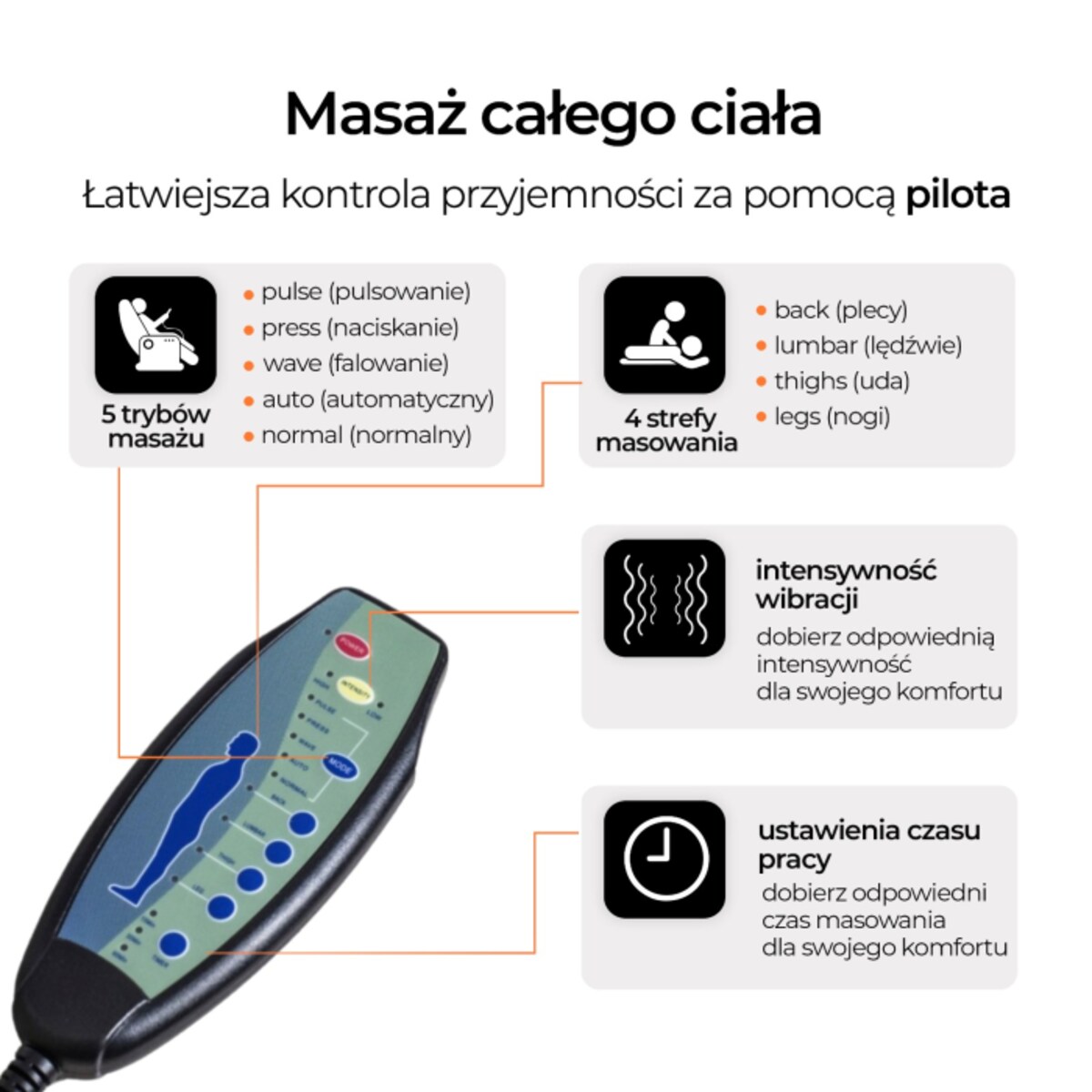 Fotel Masujący Elektryczny Rozkładany Wypoczynkowy Ekoskóra Czarny BONO