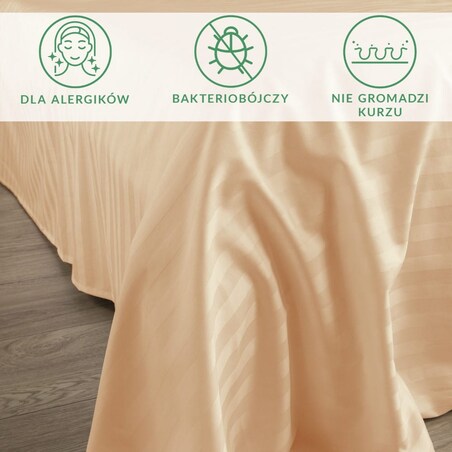 Prześcieradło bambusowe satyna bawełniana 220x260 Bamboo paski, beżowe