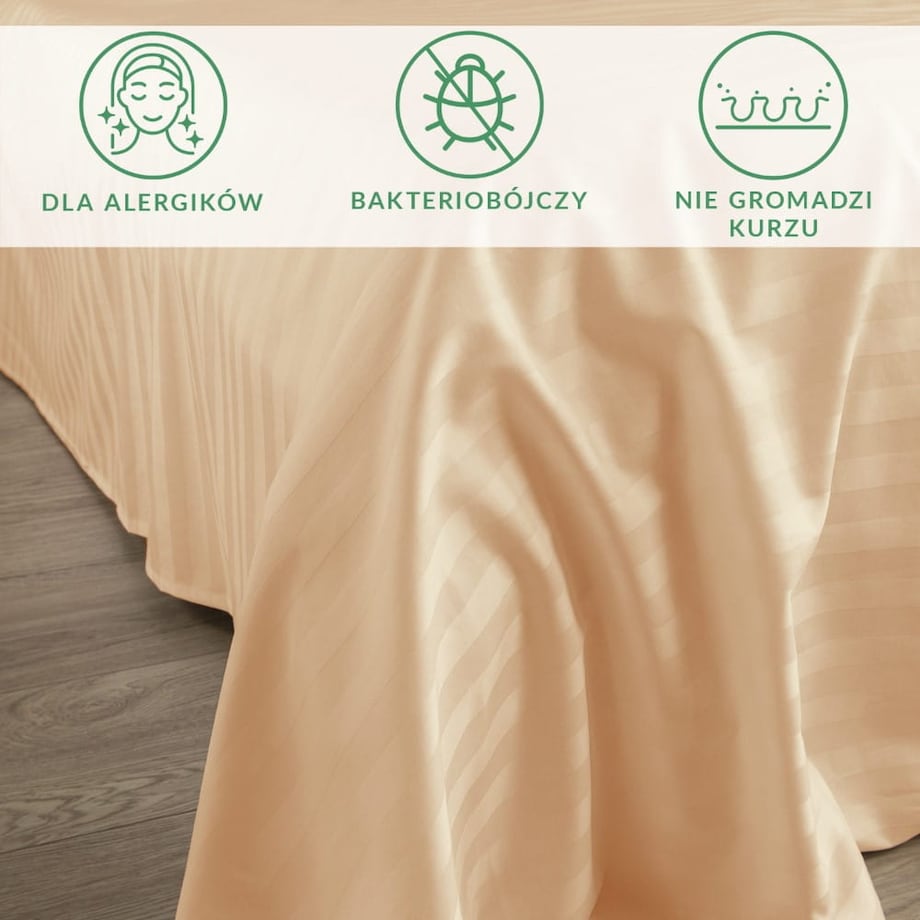 Prześcieradło bambusowe satyna bawełniana 220x260 Bamboo paski, beżowe