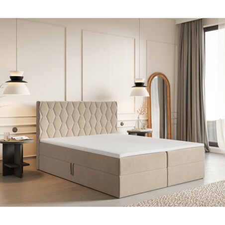 Łóżko kontynentalne G8 do sypialni 160x200 z pojemnikiem i materacem-beżowe