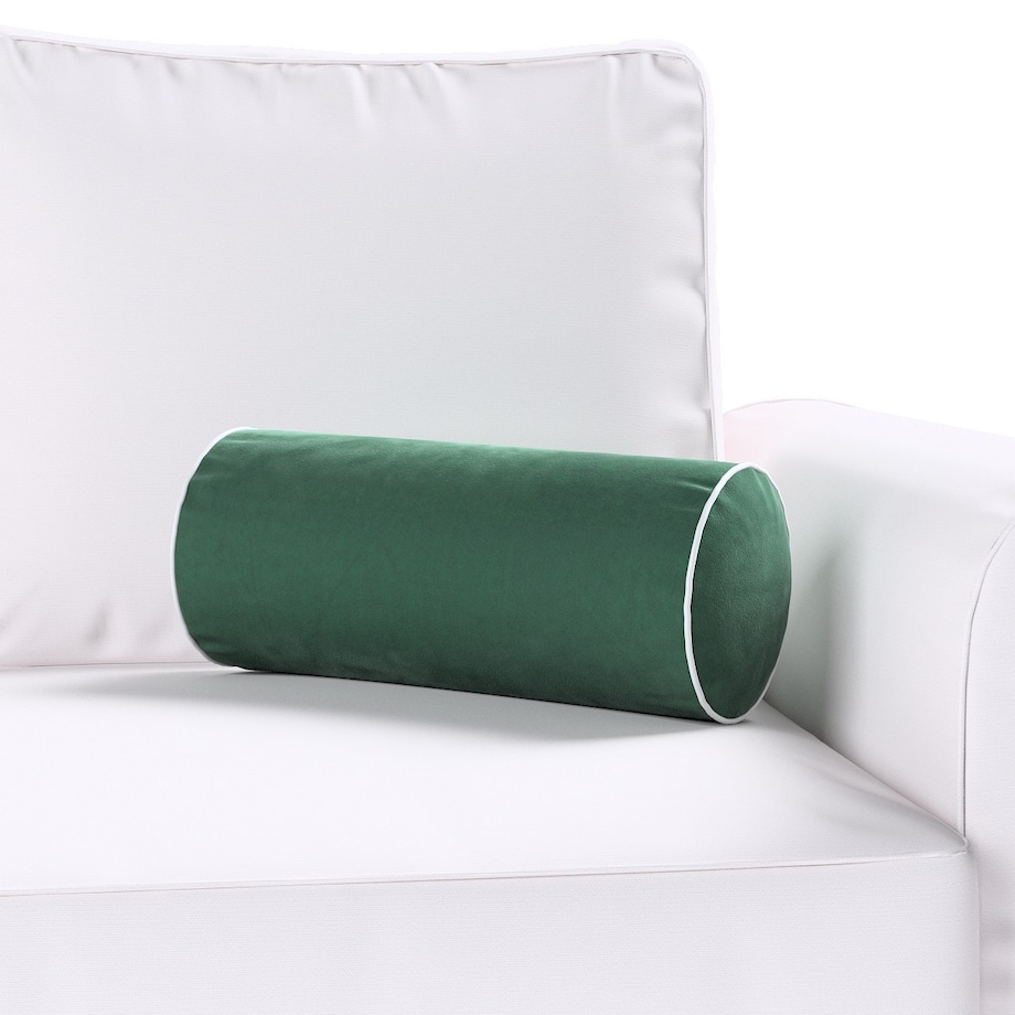 Poduszka wałek prosty z lamówką, ciemny zielony, Ø16 x 40 cm, Velvet