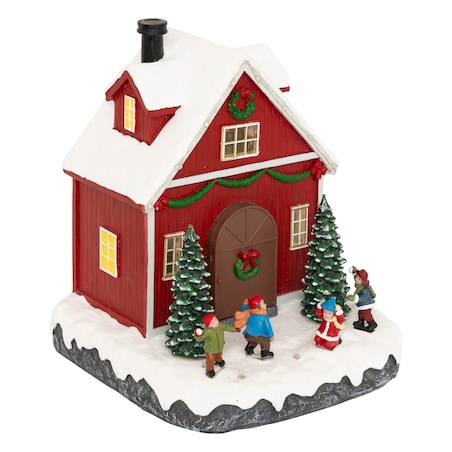 Dekoracja - LED bordowy domek świąteczny 18,5x17,5x21,5 cm