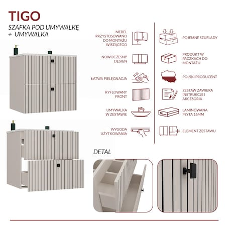 Szafka łazienkowa TIGO 2S/UMYWALKA KASZMIR