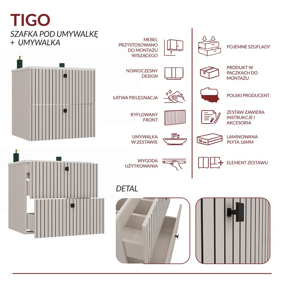 Szafka łazienkowa TIGO 2S/UMYWALKA KASZMIR